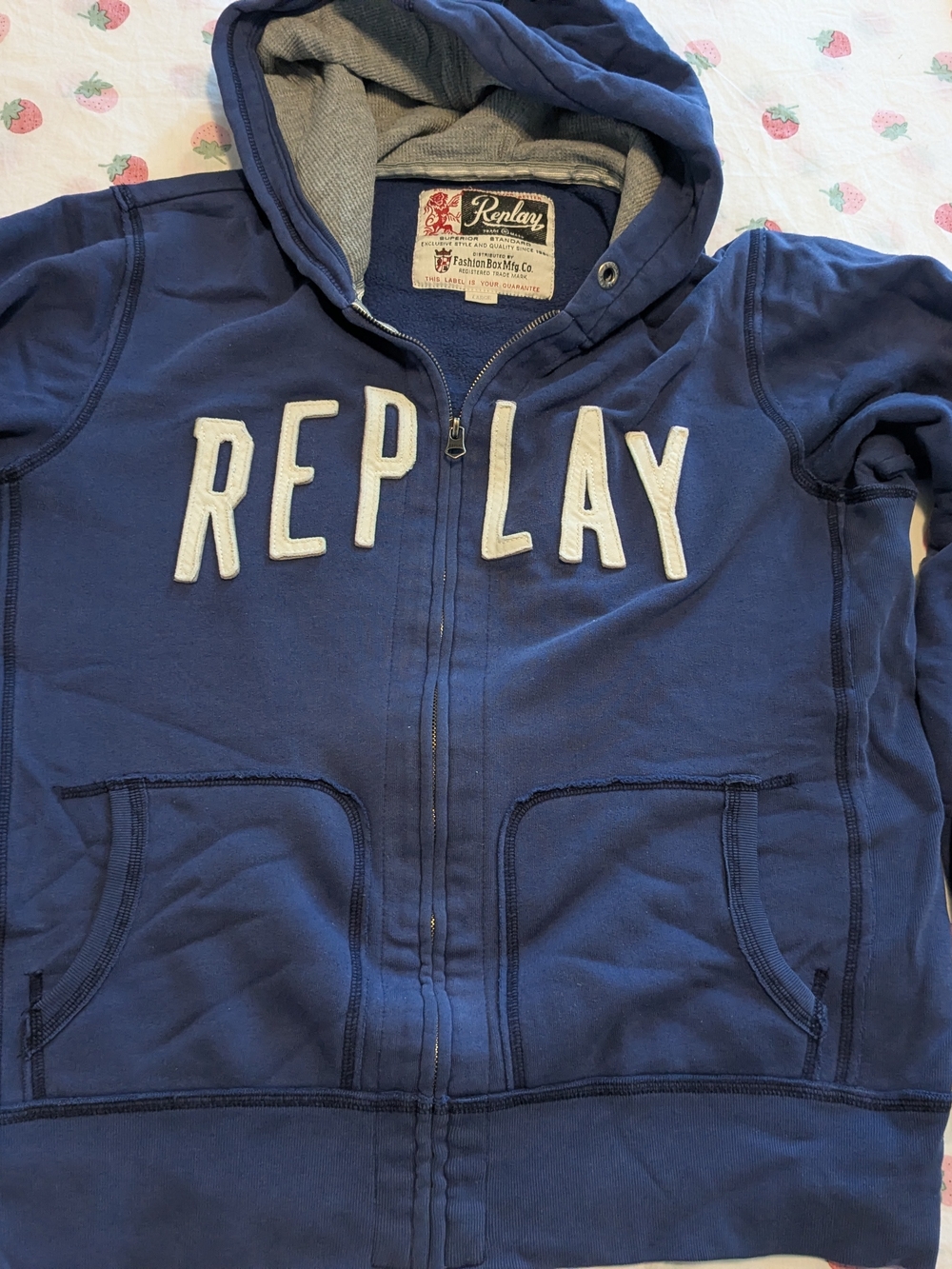Vintage Replay Full Zip Hoodie Blue size Large